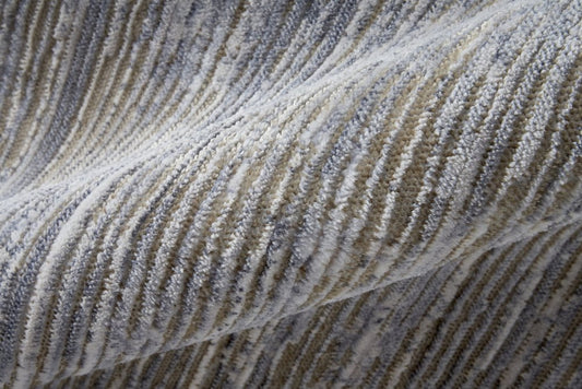 10' Taupe Silver and Tan Abstract Power Loom Non Skid Runner Rug