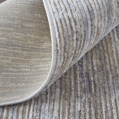 8' Taupe Silver And Tan Abstract Runner Rug