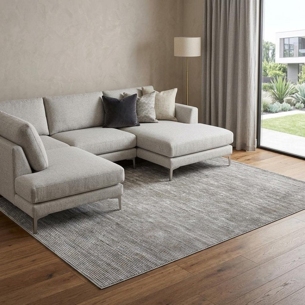 4' X 6' Taupe Silver And Tan Abstract Power Loom Area Rug