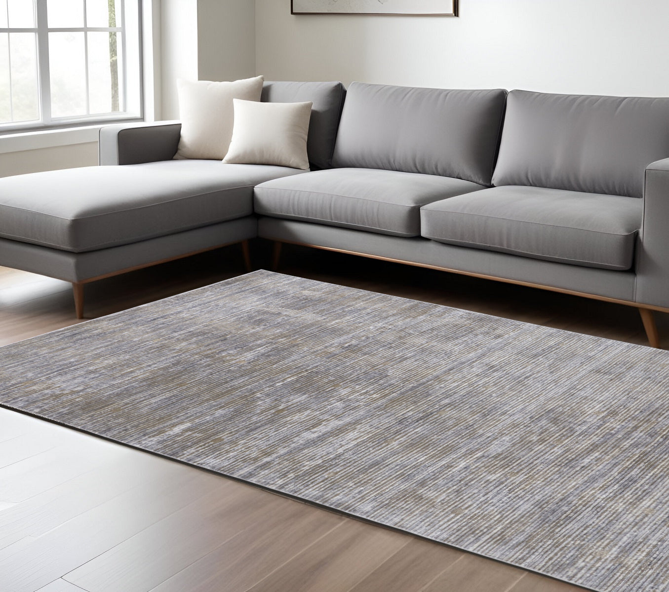 4' X 6' Taupe Silver And Tan Abstract Power Loom Area Rug