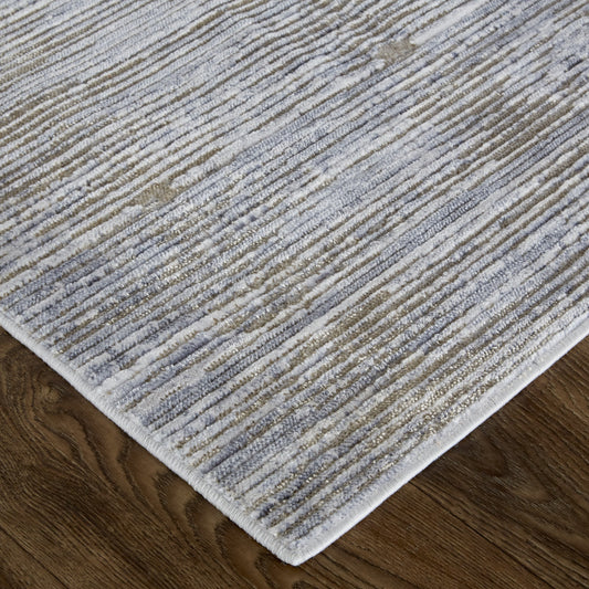 8' Taupe Silver And Tan Abstract Power Loom Runner Rug