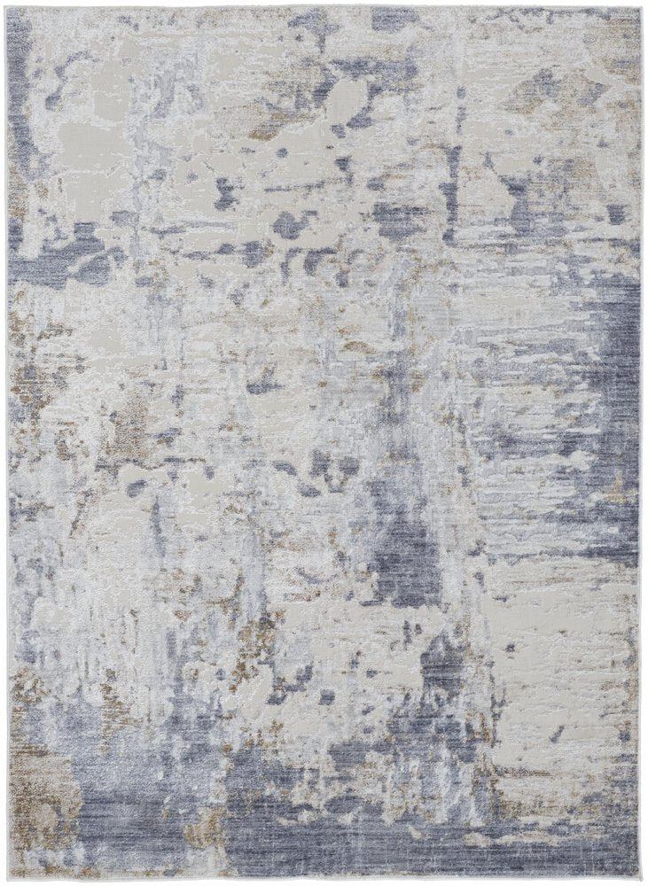 4' X 6' Ivory Gray And Blue Abstract Distressed Area Rug