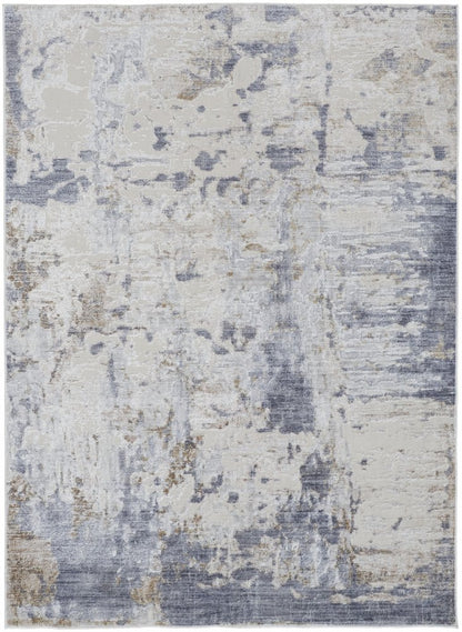 4' X 6' Ivory Gray And Blue Abstract Distressed Area Rug
