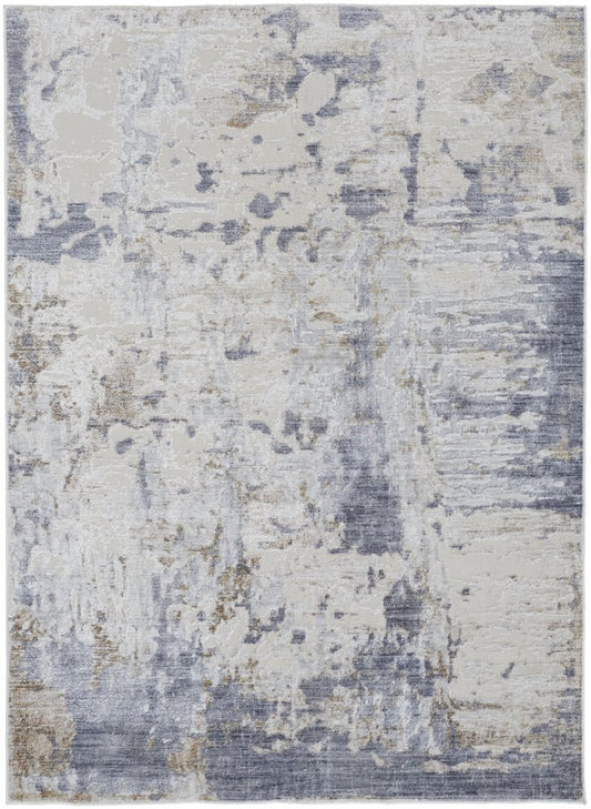 4' X 6' Ivory Gray And Blue Abstract Distressed Area Rug
