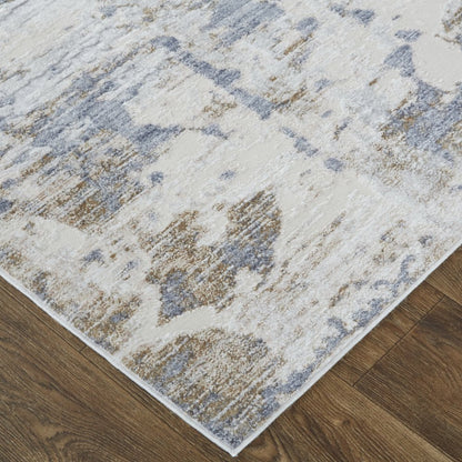 4' X 6' Ivory Gray And Blue Abstract Distressed Area Rug