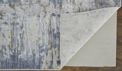 4' X 6' Ivory Gray And Blue Abstract Distressed Area Rug