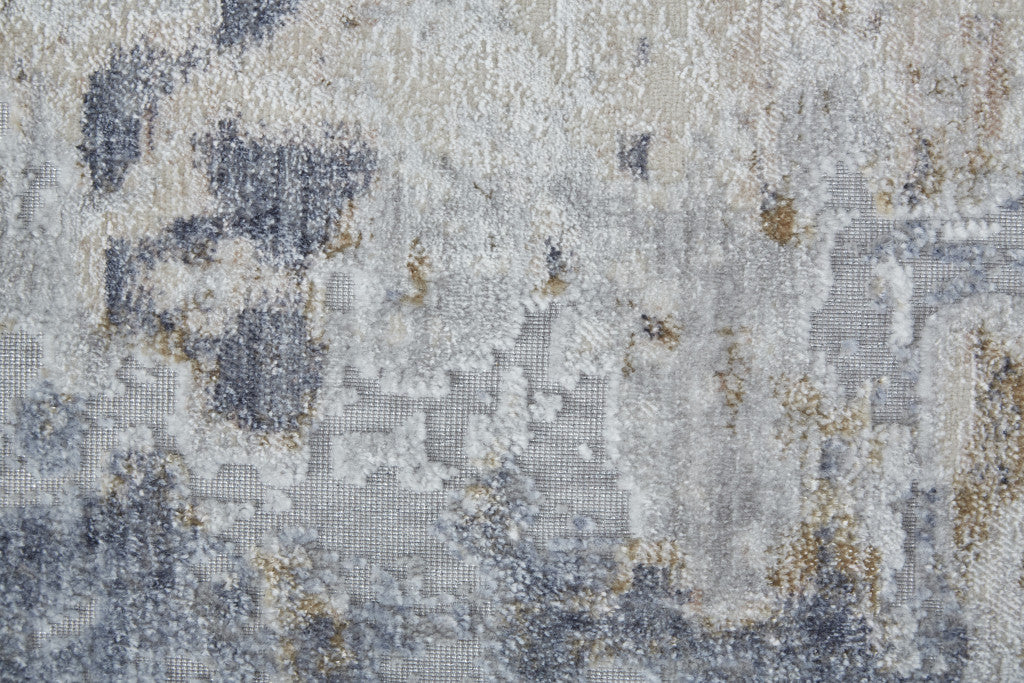 4' X 6' Ivory Gray And Blue Abstract Power Loom Distressed Area Rug