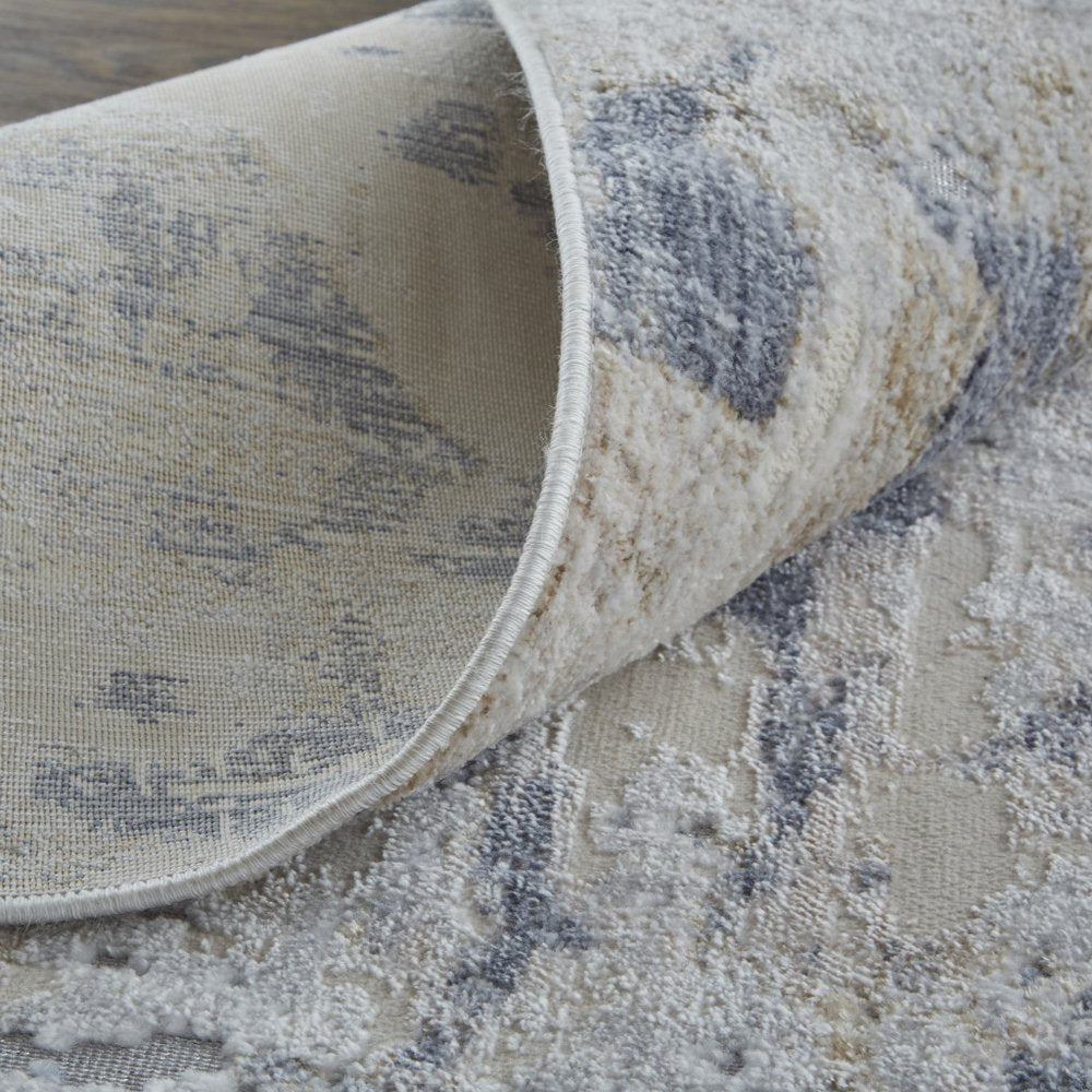4' X 6' Ivory Gray And Blue Abstract Distressed Area Rug