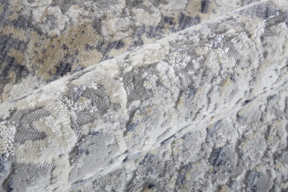 4' X 6' Gray Silver And Blue Geometric Distressed Area Rug