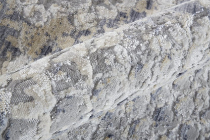 4' X 6' Gray Silver And Blue Geometric Distressed Area Rug