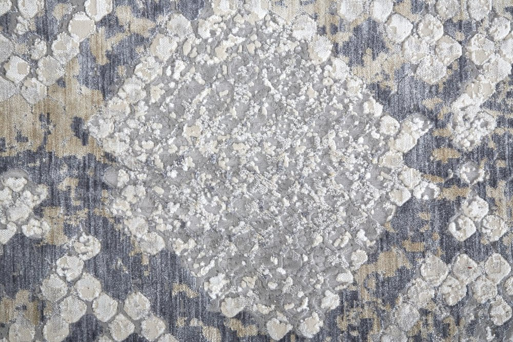 4' X 6' Gray Silver And Blue Geometric Distressed Area Rug