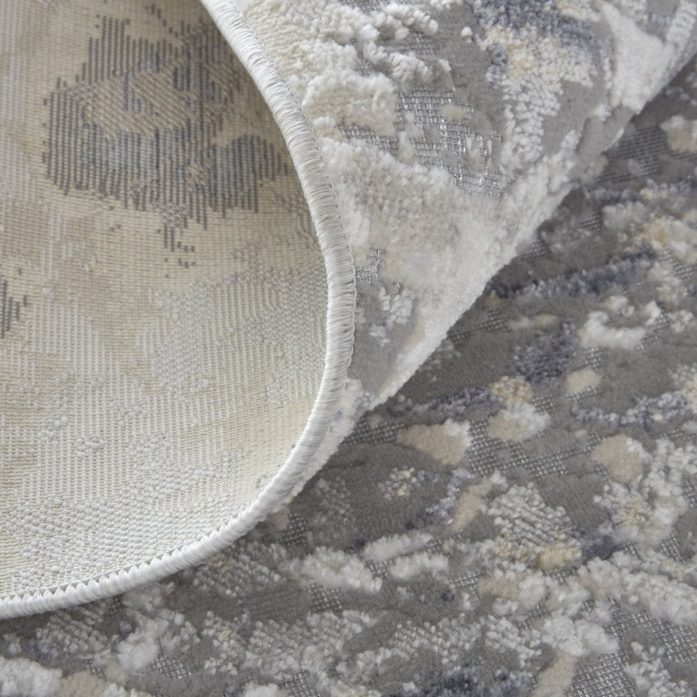 4' X 6' Gray Silver And Blue Geometric Distressed Area Rug