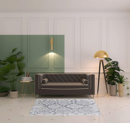 4' X 6' Gray Silver And Blue Geometric Distressed Area Rug