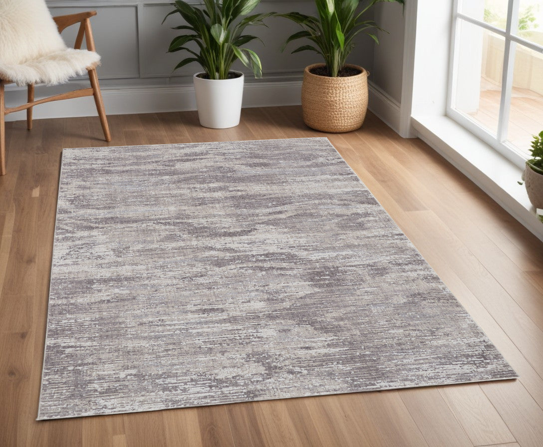 8' X 10' Tan and Gray Abstract Power Loom Distressed Area Rug