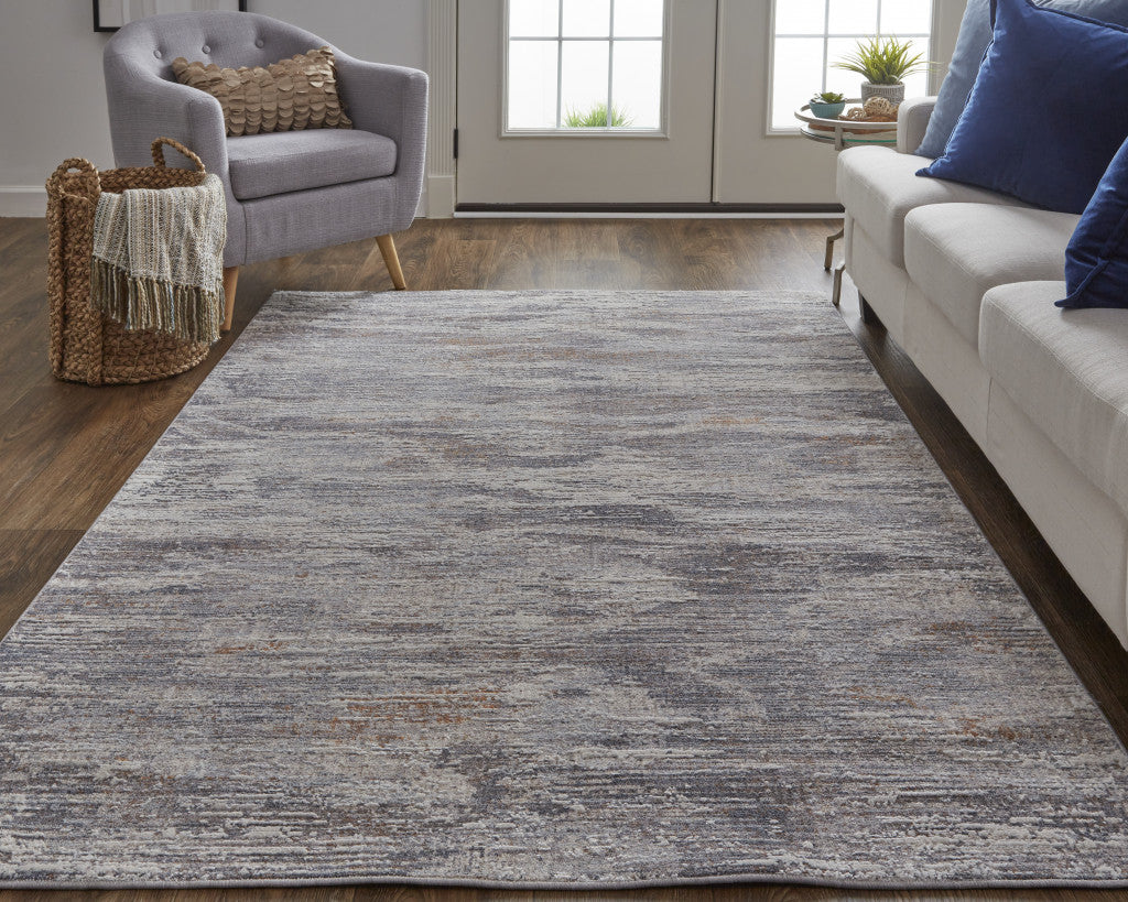 8' X 10' Taupe Tan And Orange Abstract Power Loom Distressed Stain Resistant Area Rug