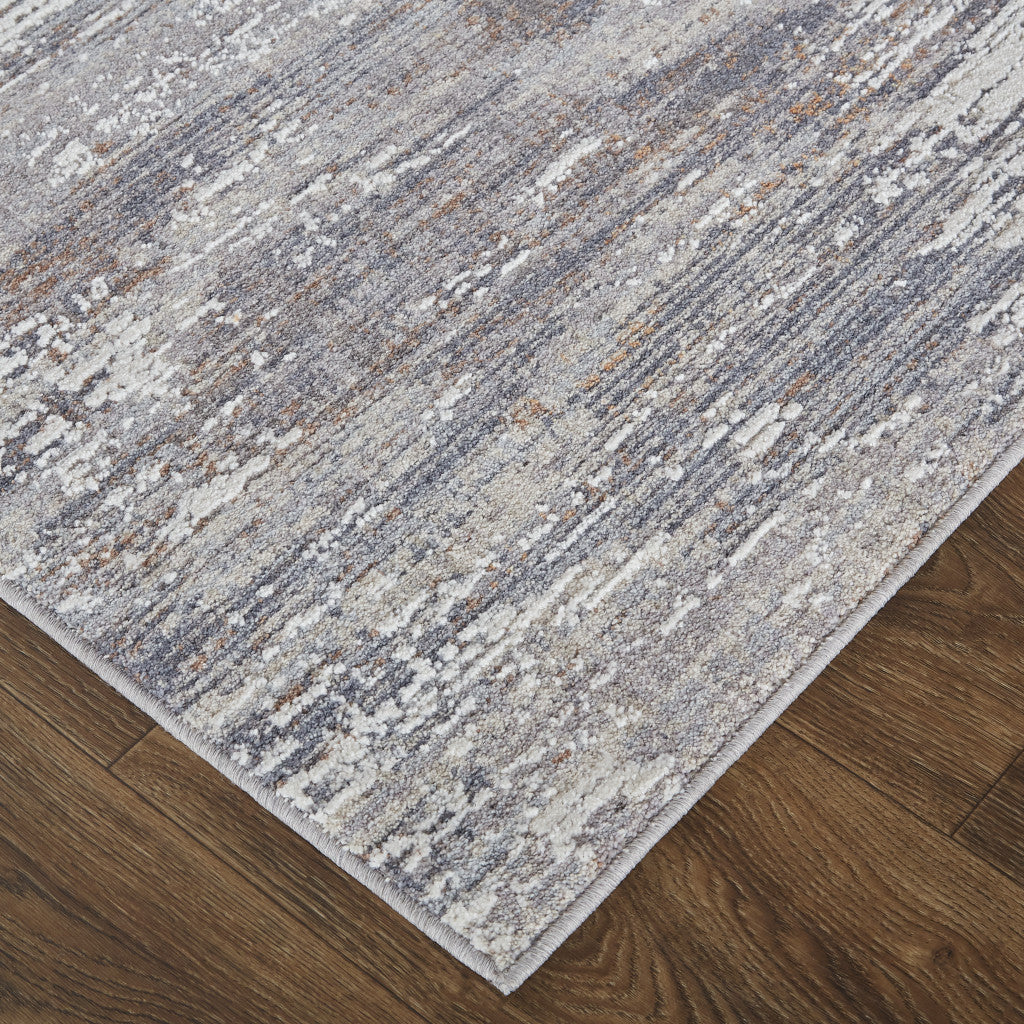 8' X 10' Taupe Tan And Orange Abstract Power Loom Distressed Stain Resistant Area Rug