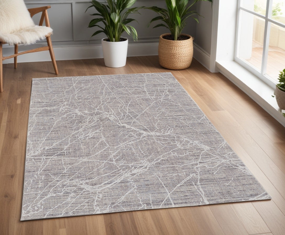 9' X 12' Taupe And Gray Abstract Power Loom Distressed Stain Resistant Area Rug