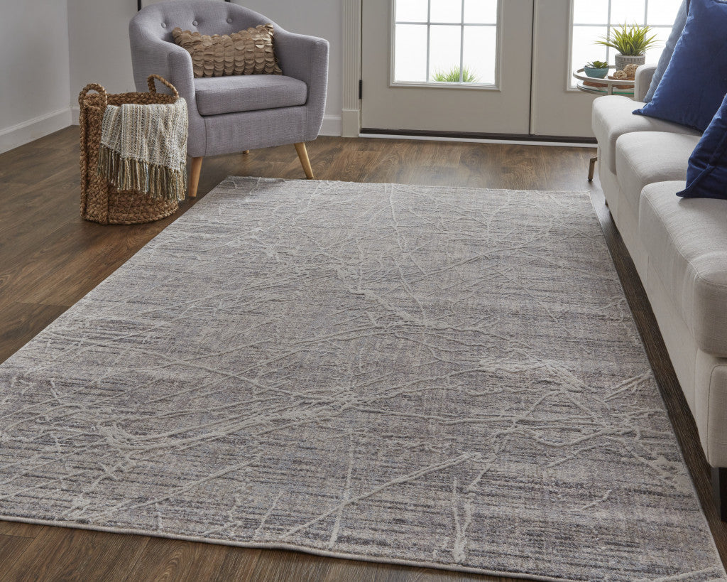 8' X 10' Taupe And Gray Abstract Power Loom Distressed Stain Resistant Area Rug