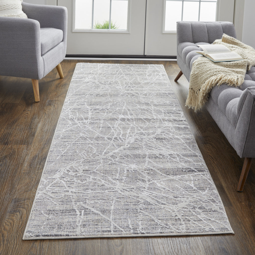 8' X 10' Taupe And Gray Abstract Power Loom Distressed Stain Resistant Area Rug