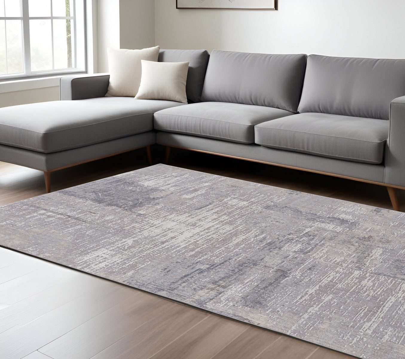 4' X 6' Tan and Blue Abstract Power Loom Distressed Area Rug