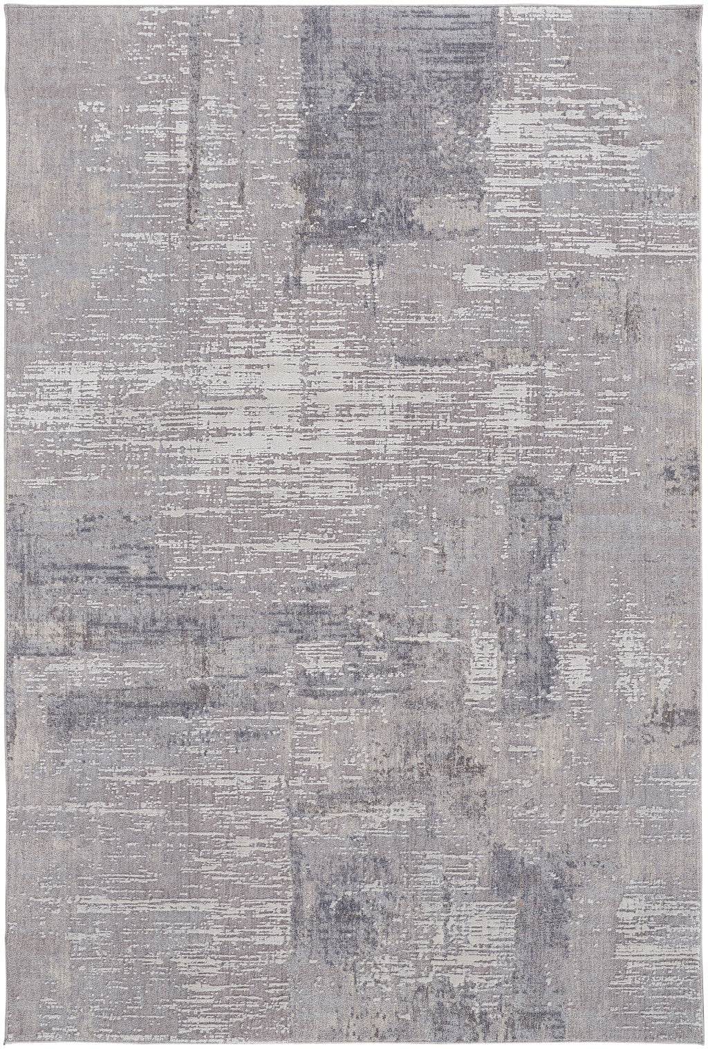 7' X 9' Taupe Tan And Blue Abstract Power Loom Distressed Stain Resistant Area Rug