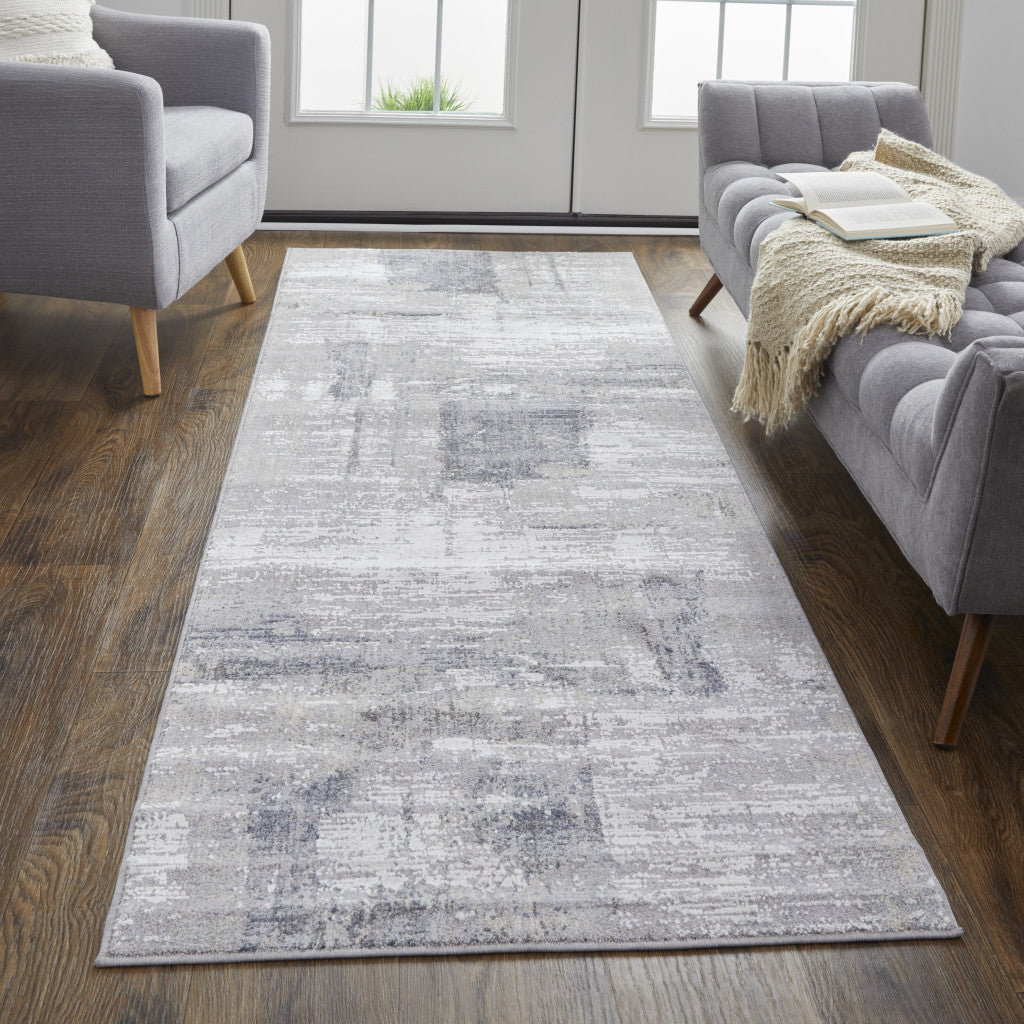 8' X 10' Taupe Tan And Blue Abstract Power Loom Distressed Stain Resistant Area Rug