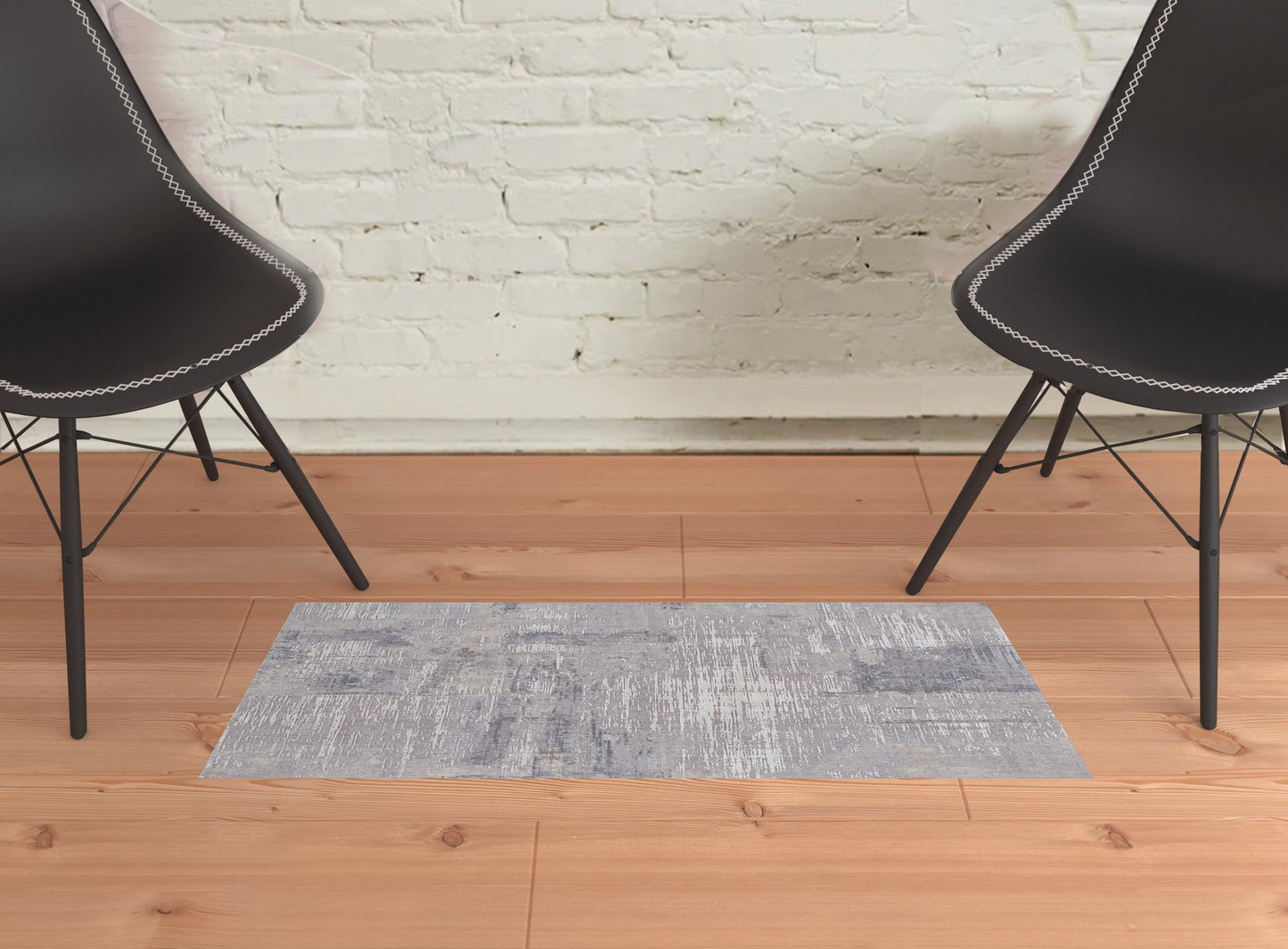 7' X 9' Taupe Tan And Blue Abstract Power Loom Distressed Stain Resistant Area Rug