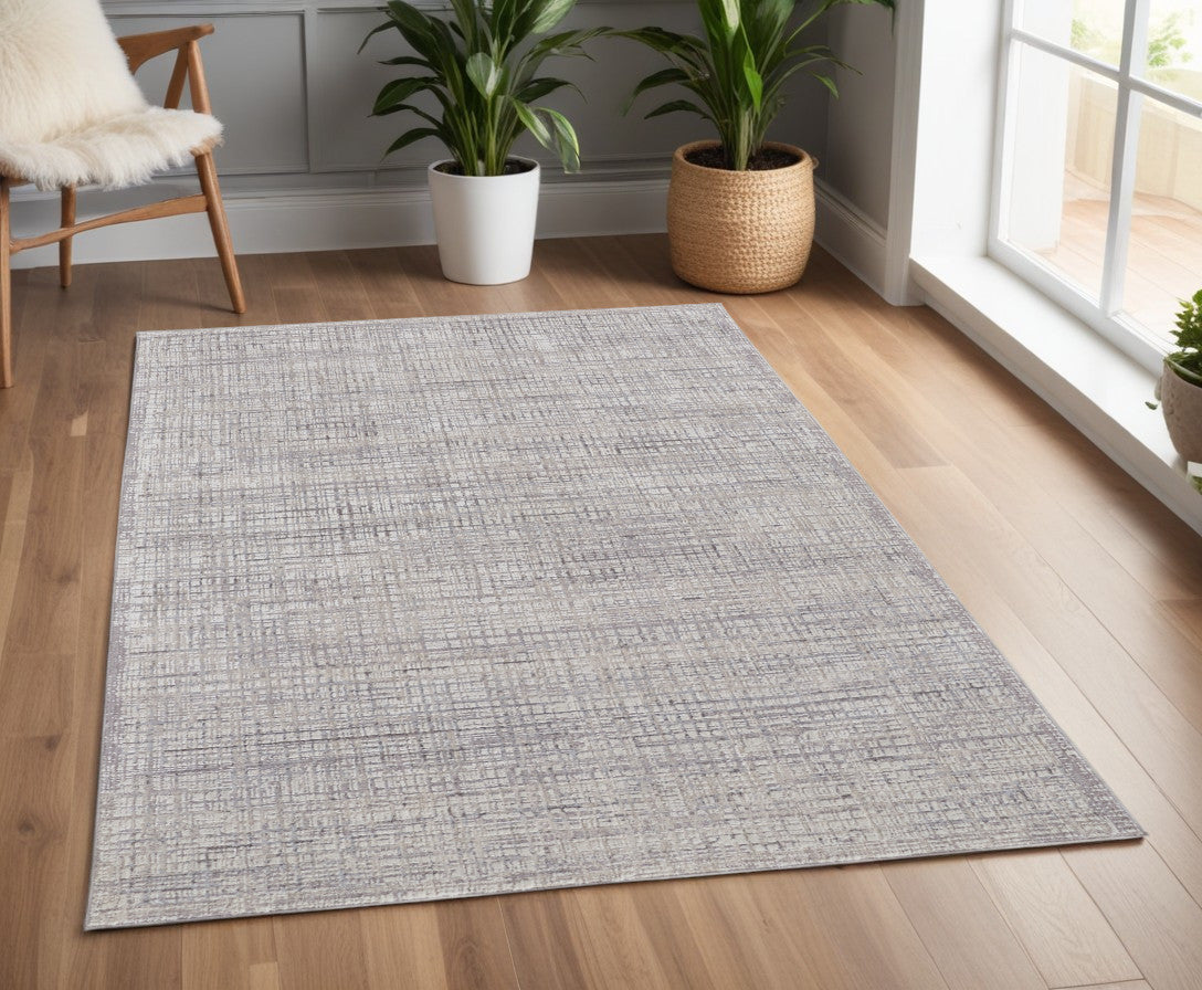 8' X 10' Taupe and Ivory Plaid Power Loom Distressed Area Rug