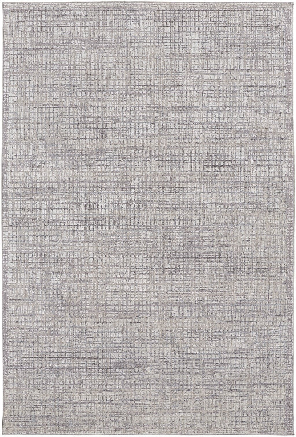 8' X 10' Taupe And Ivory Plaid Power Loom Distressed Stain Resistant Area Rug