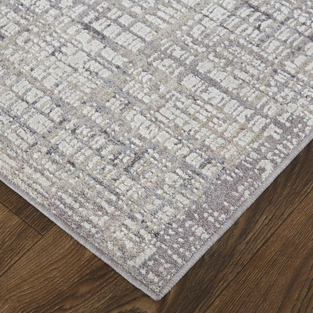 8' X 10' Taupe And Ivory Plaid Power Loom Distressed Stain Resistant Area Rug