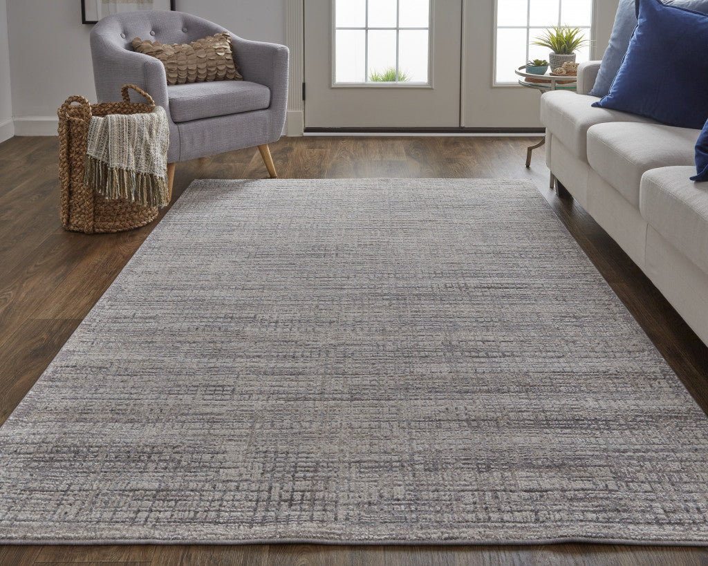 8' X 10' Taupe and Ivory Plaid Power Loom Distressed Area Rug