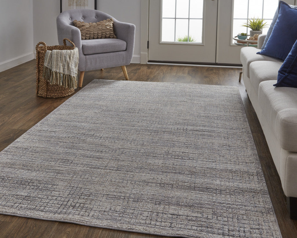 8' X 10' Taupe And Ivory Plaid Power Loom Distressed Stain Resistant Area Rug