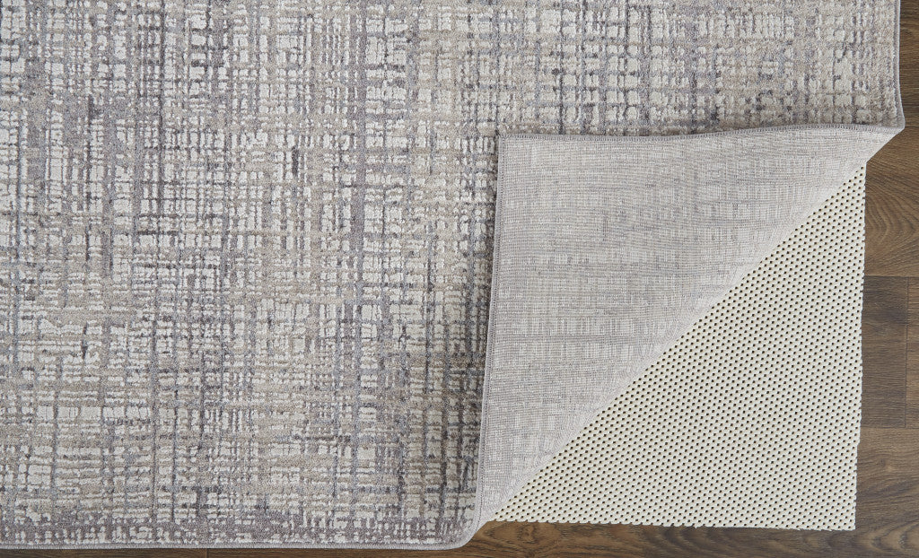 8' X 10' Taupe and Ivory Plaid Power Loom Distressed Area Rug