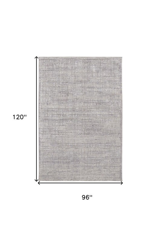 8' X 10' Taupe And Ivory Plaid Power Loom Distressed Stain Resistant Area Rug