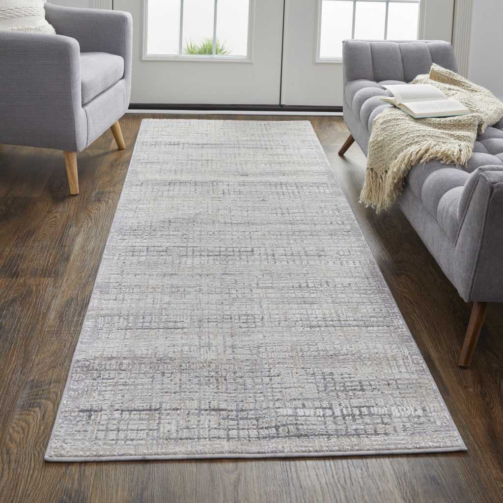 10' X 13' Taupe And Ivory Plaid Power Loom Distressed Stain Resistant Area Rug