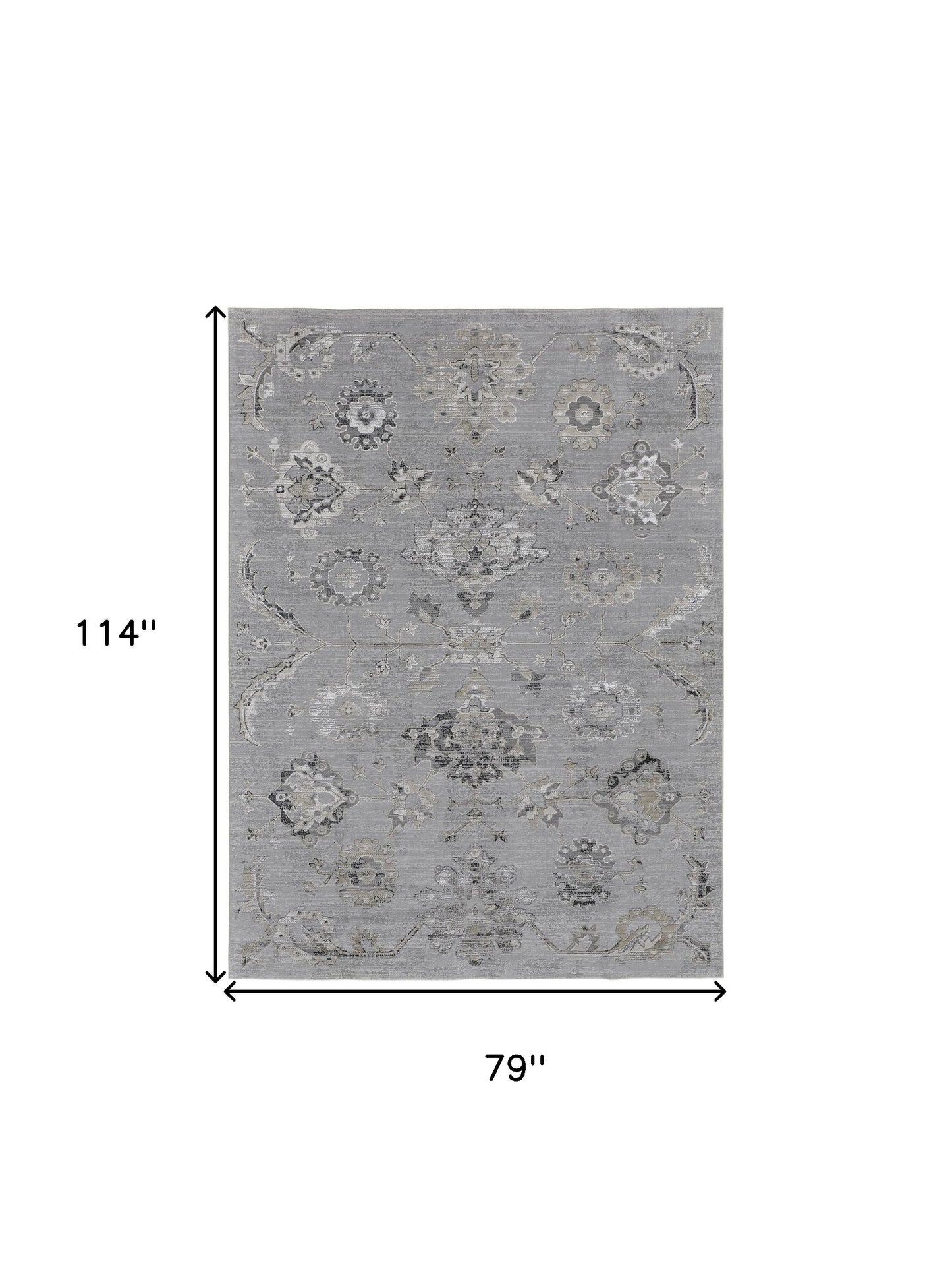 5' X 8' Silver And Black Floral Power Loom Distressed Area Rug