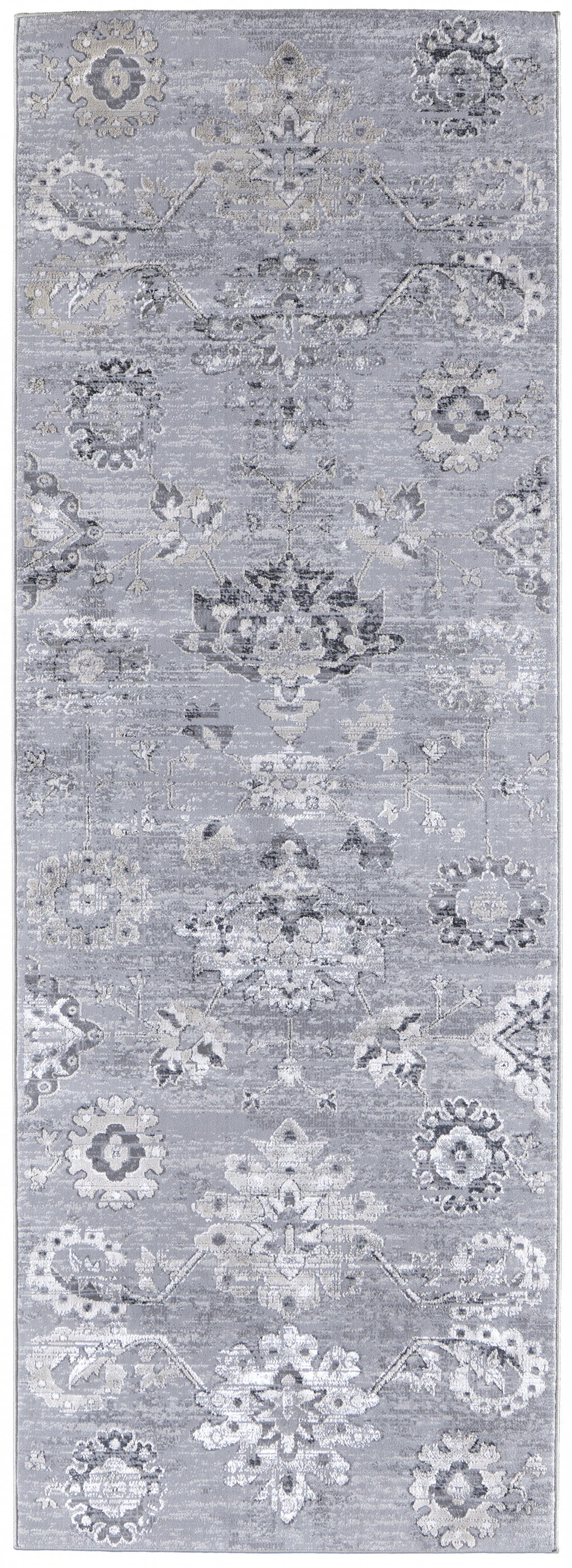 5' X 8' Silver And Black Floral Power Loom Distressed Area Rug