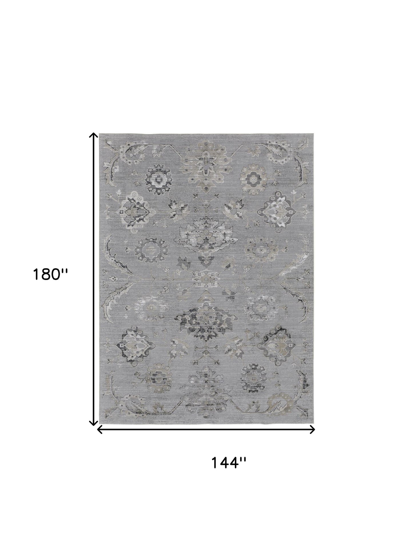 5' X 8' Silver And Black Floral Power Loom Distressed Area Rug