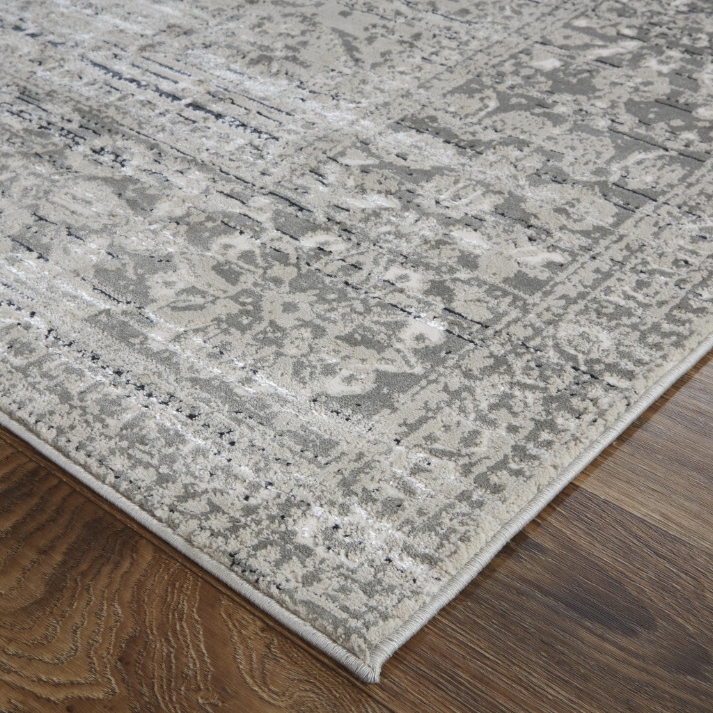 5' X 8' Gray and Ivory Floral Power Loom Distressed Non Skid Area Rug