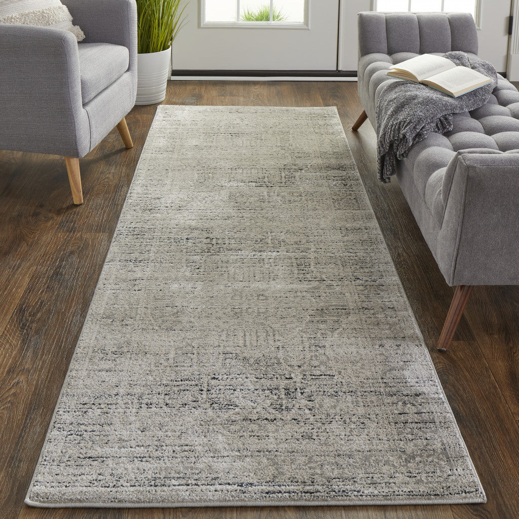 5' X 8' Gray Silver And Taupe Floral Power Loom Distressed Area Rug