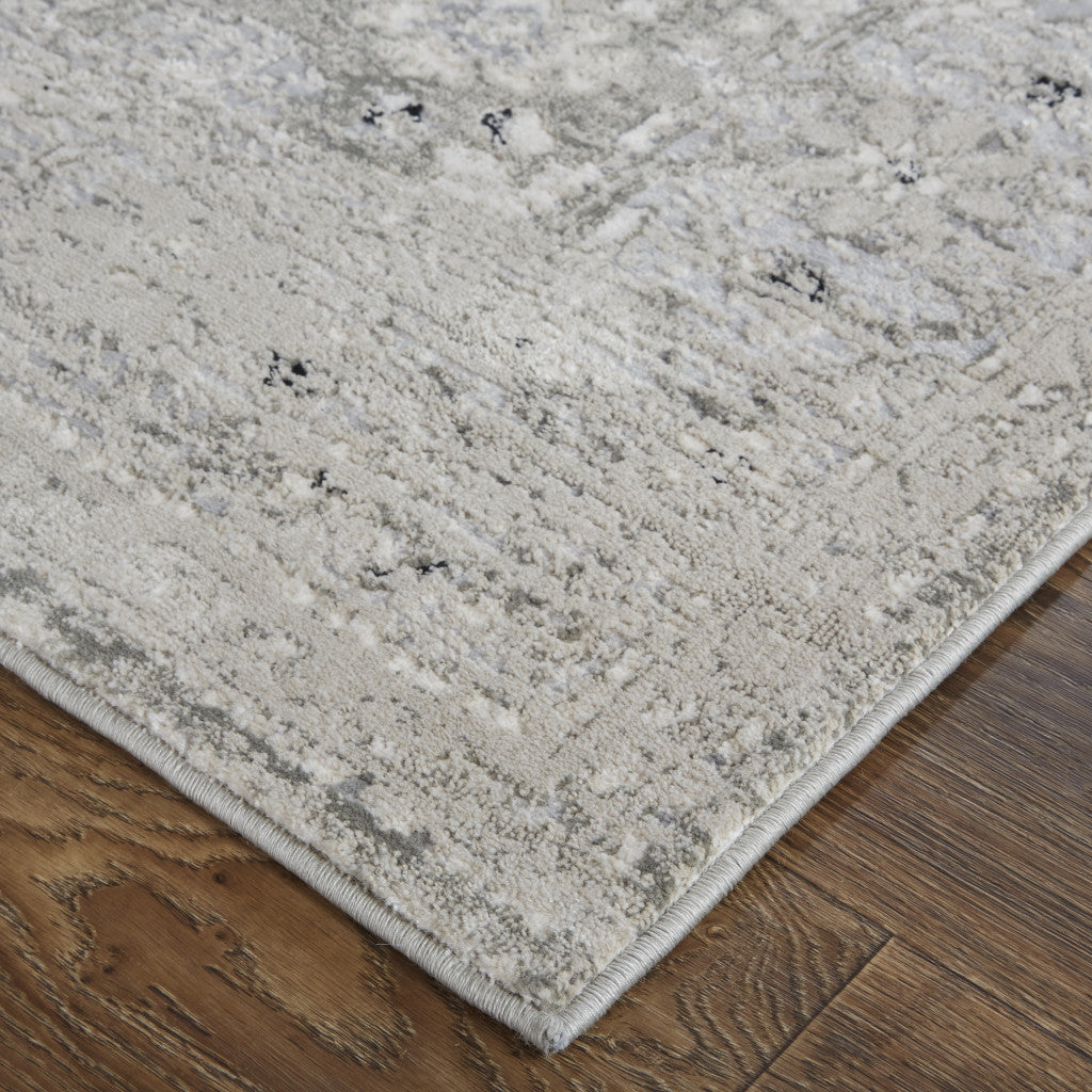 8' Gray And Silver Abstract Power Loom Distressed Runner Rug