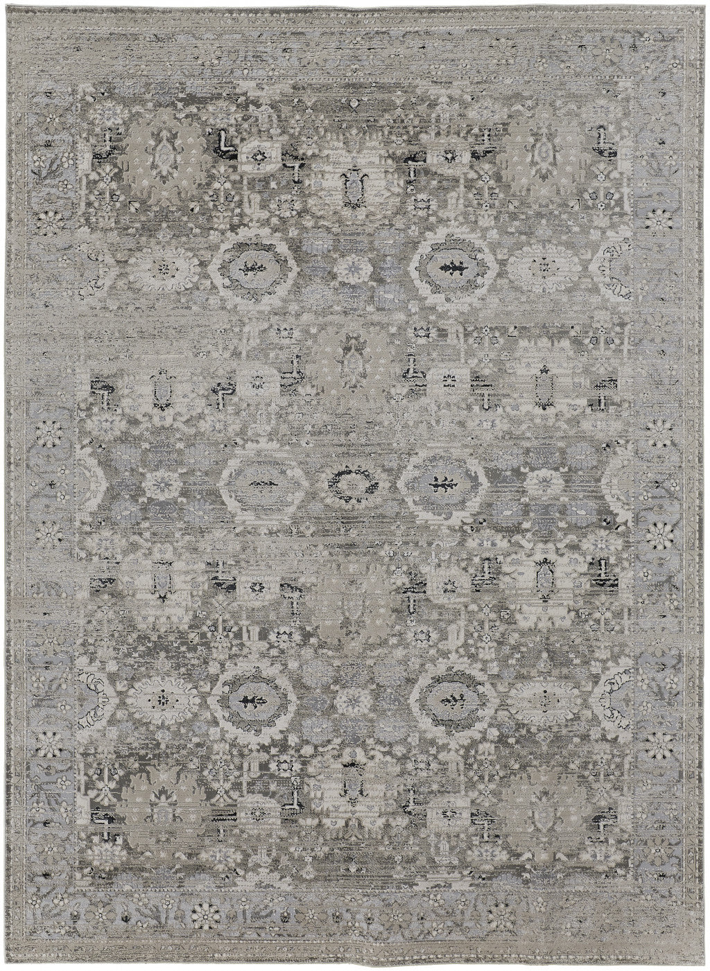 5' X 8' Gray And Silver Abstract Power Loom Distressed Area Rug