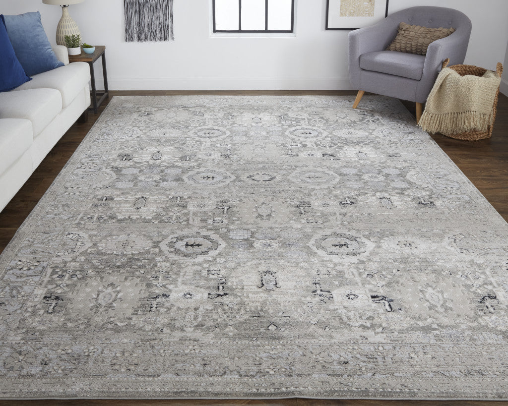 5' X 8' Gray And Silver Abstract Power Loom Distressed Area Rug