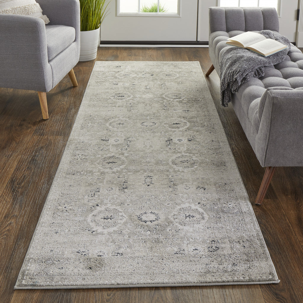 5' X 8' Gray And Silver Abstract Power Loom Distressed Area Rug