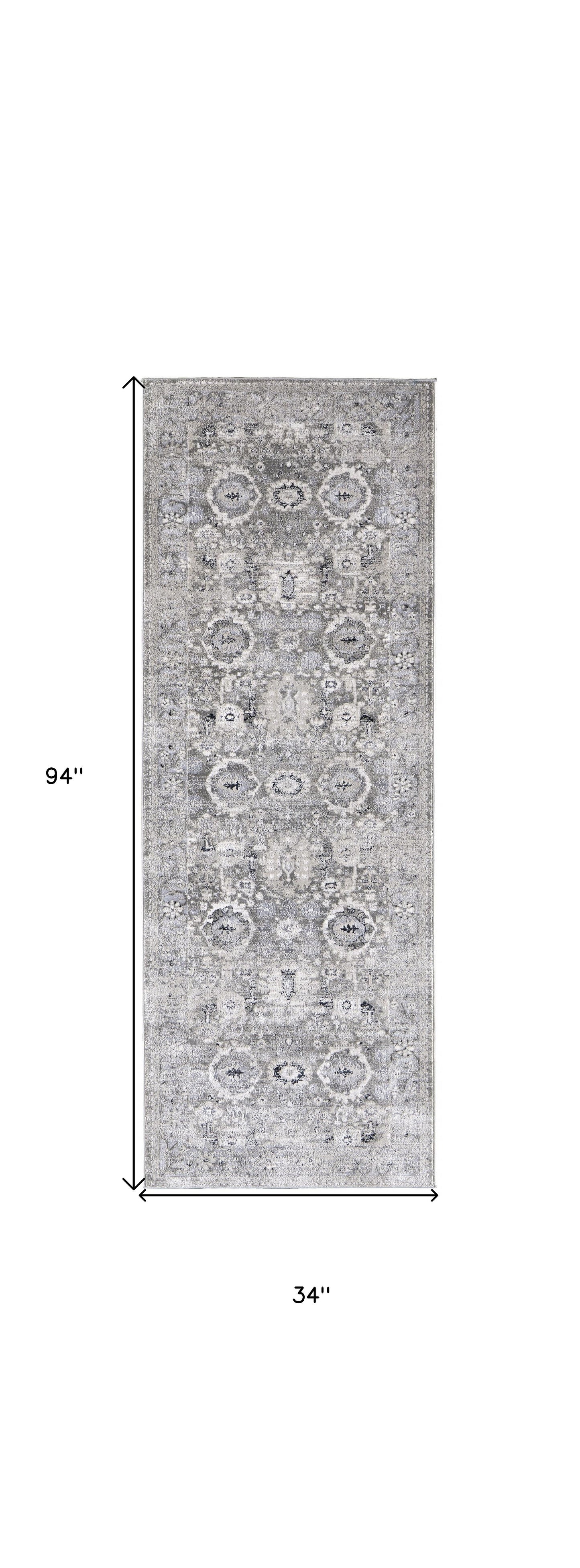 5' X 8' Gray And Silver Abstract Power Loom Distressed Area Rug