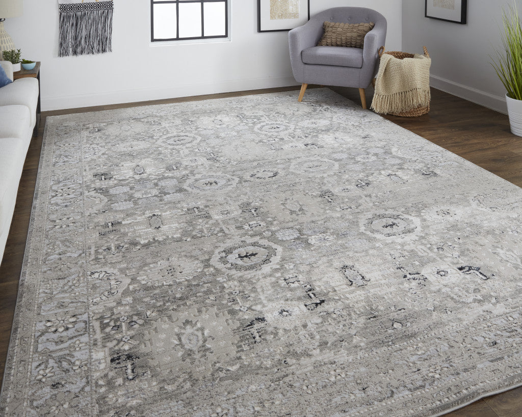 5' X 8' Gray And Silver Abstract Power Loom Distressed Area Rug