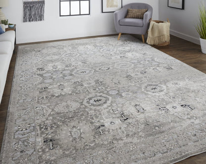 12' X 15' Gray Silver And Black Abstract Distressed Area Rug