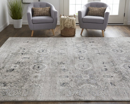 12' X 15' Gray Silver And Black Abstract Distressed Area Rug