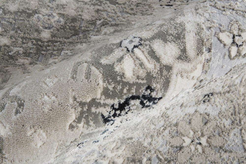 12' X 15' Gray Silver And Black Abstract Distressed Area Rug