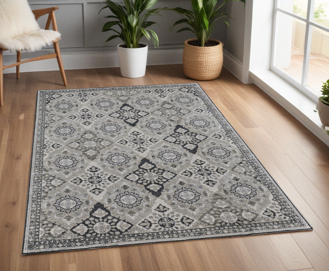 4' X 6' Gray and Black Abstract Power Loom Non Skid Area Rug